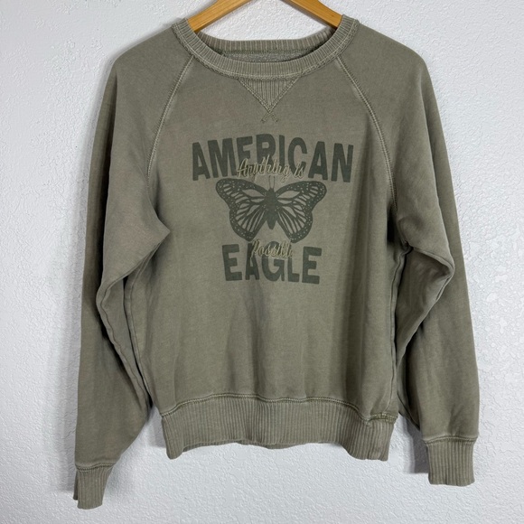American Eagle Seriously Lived in Butterfly Graphic Crewneck Sweatshirt Casual - Picture 1 of 9
